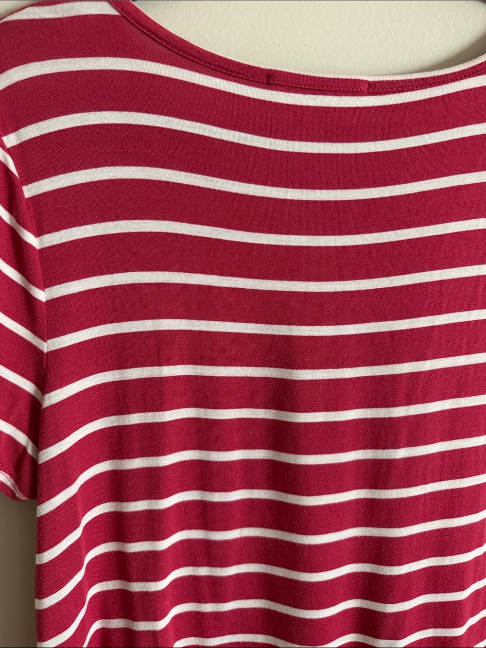 Striped Knot-Front Short Sleeve Tee - Raspberry & White - Picture 5 of 7